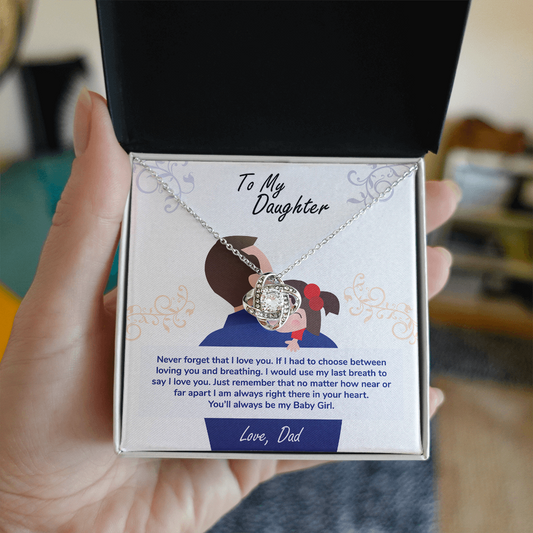 Love Knot Necklace gift for daughter displayed in jewelry box with heartfelt message card - GLiMOT.COM
