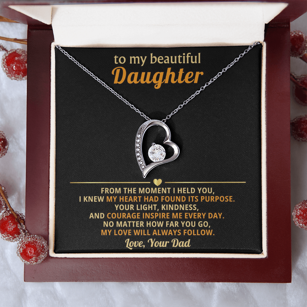 Dad to Daughter: "My Love Will Always Follow" Dazzling Heart Necklace