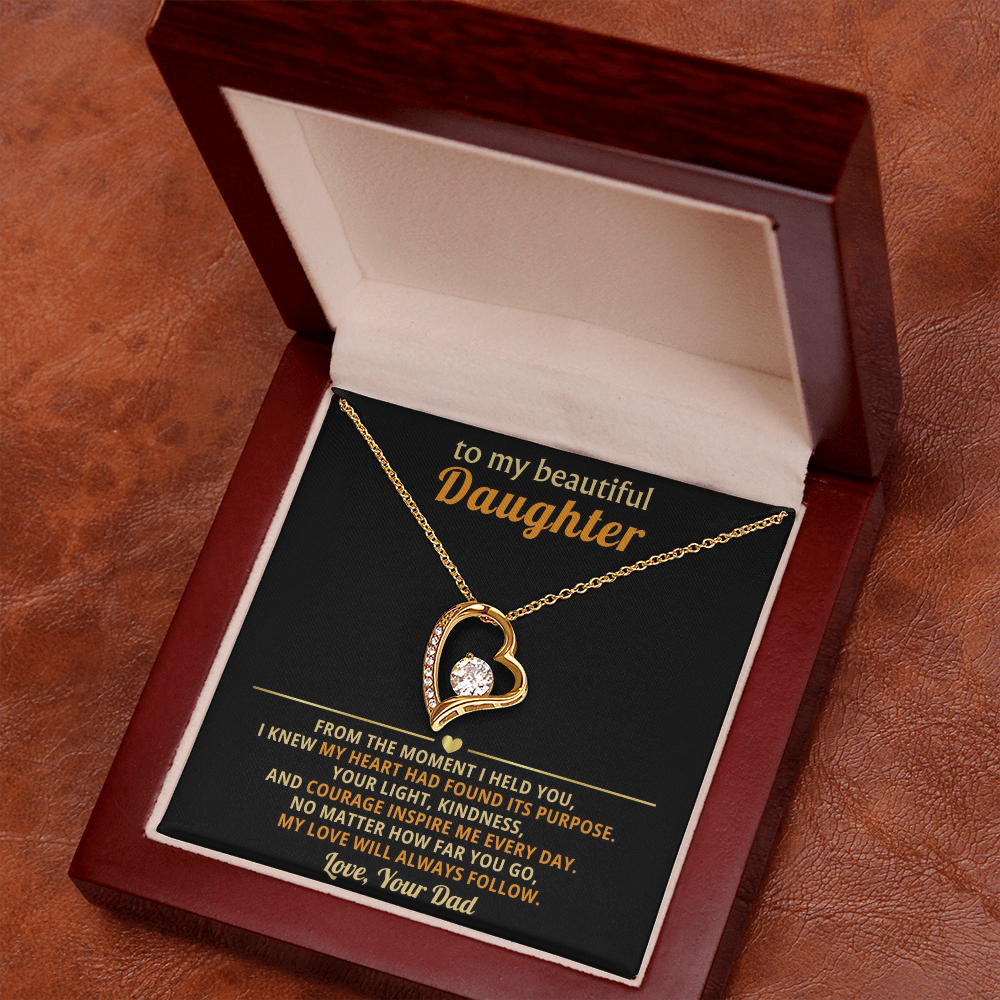 Dad to Daughter: "My Love Will Always Follow" Dazzling Heart Necklace