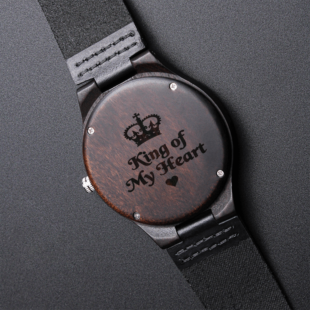 Engraved "King of My Heart" Wooden Watch - Personalized Sandalwood Gift for Dad & Him
