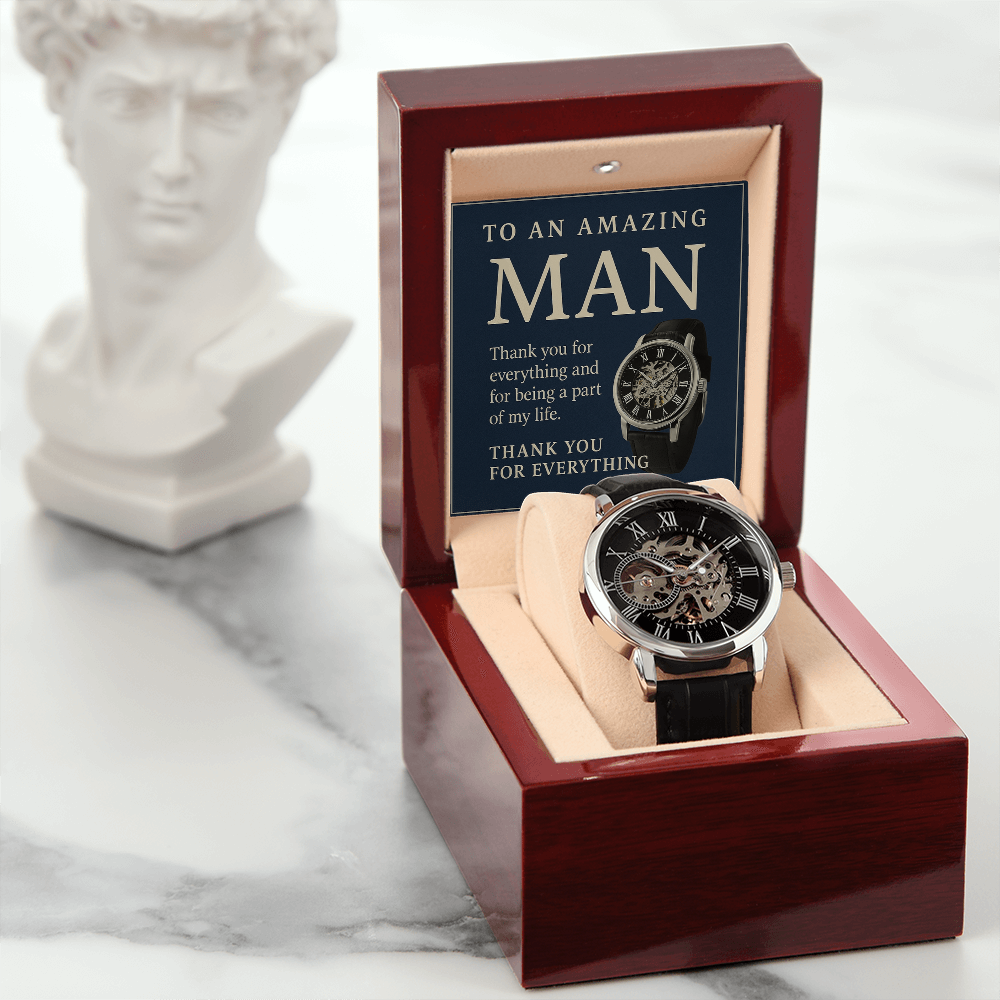 Men's Automatic Water Resistant Openwork Watch - Gift to Him