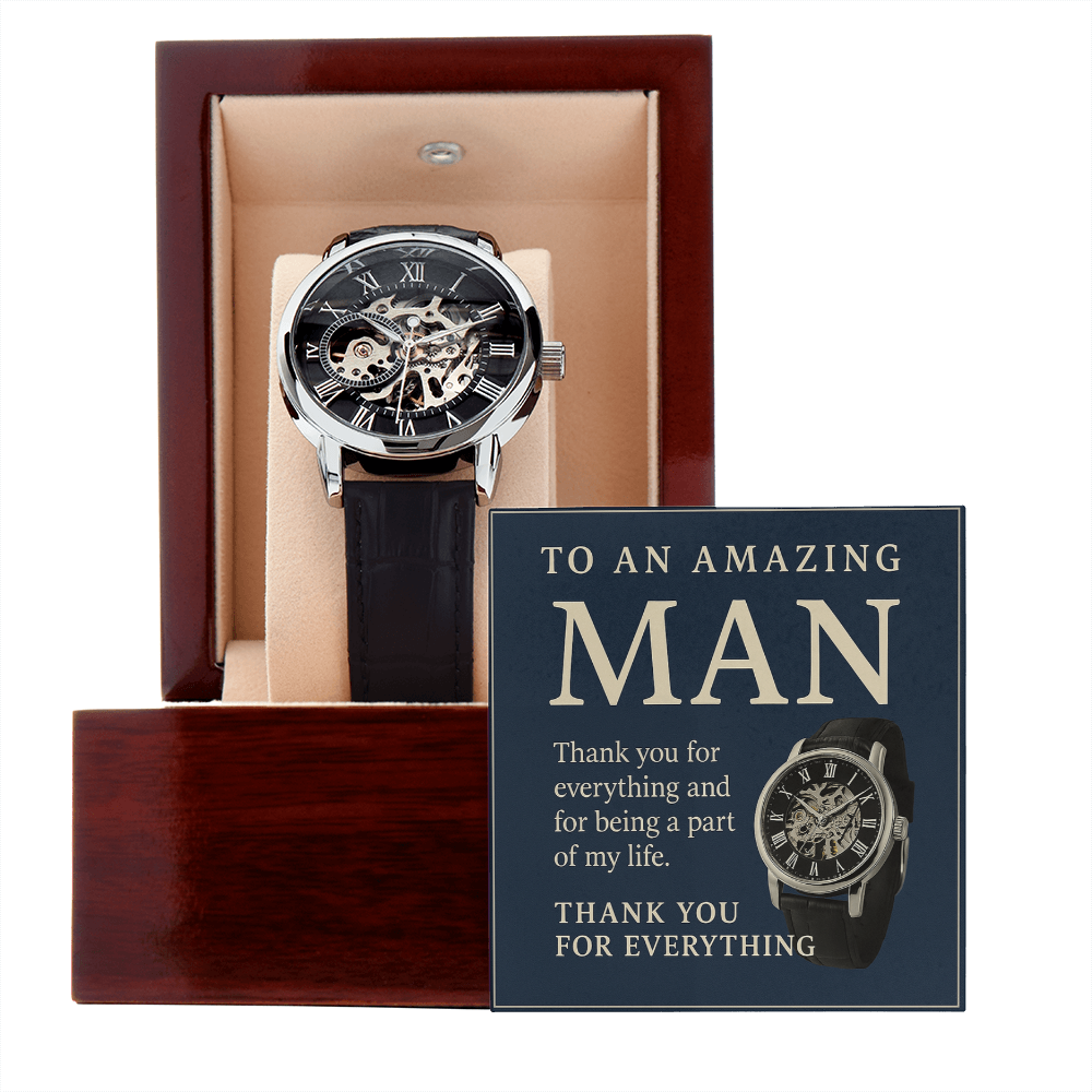 Men's Automatic Water Resistant Openwork Watch - Gift to Him