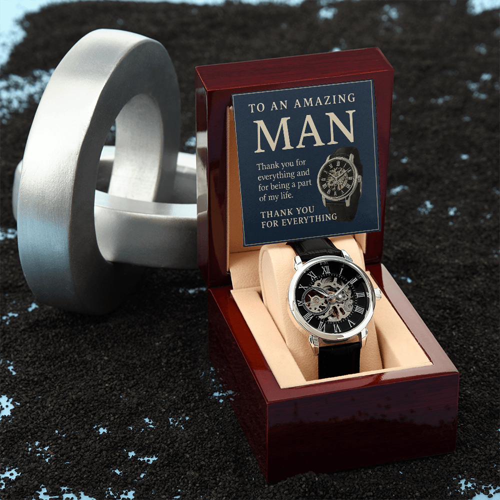 Men's Automatic Water Resistant Openwork Watch - Gift to Him