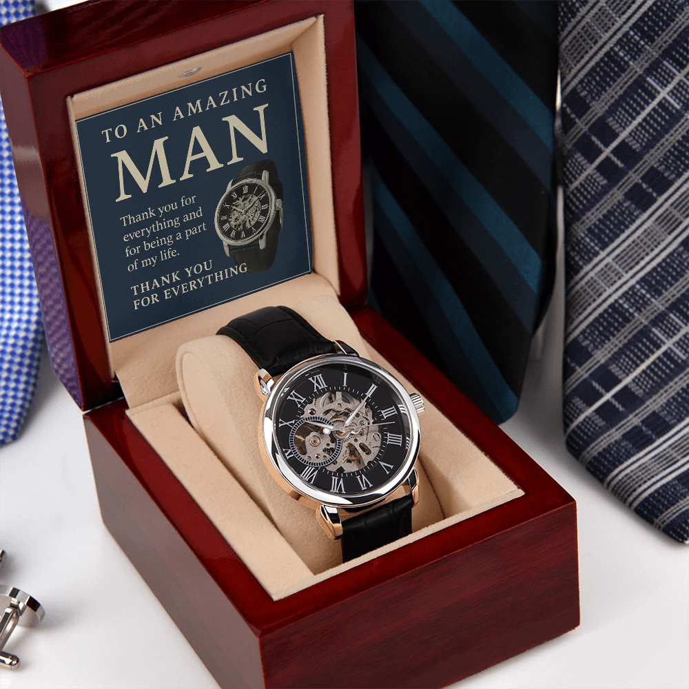 Men's Automatic Water Resistant Openwork Watch - Gift to Him