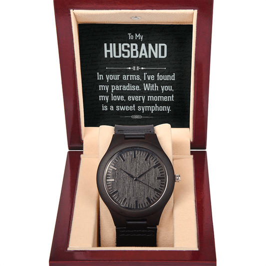 "Gift for my Husband. In your arms, I've found my paradise." - Wooden Wrist Watch for men - GLiMOT