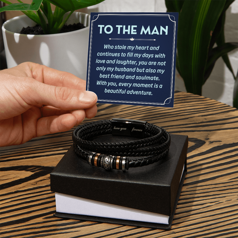 "To the man  Who stole my heart and continues to fill my days with love and laughter" - Men's "Love You Forever" Bracelet