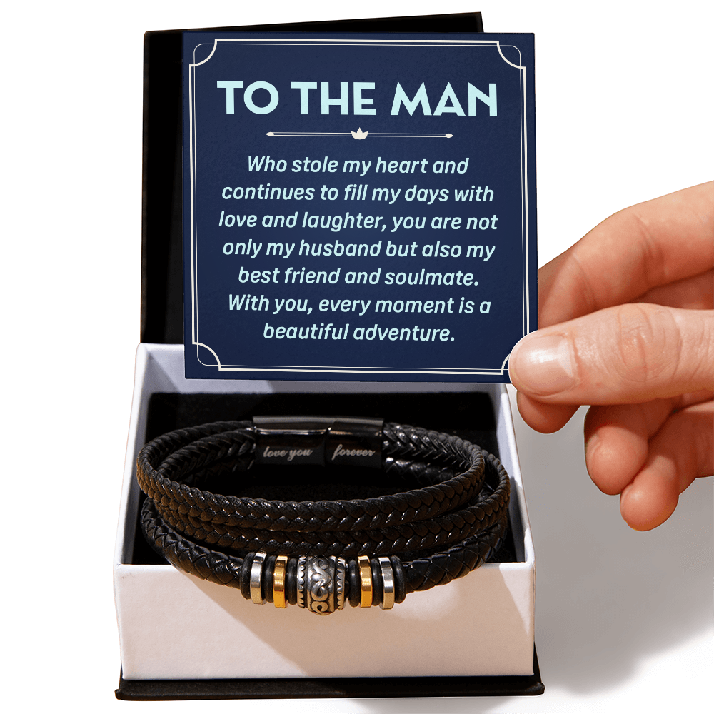 "To the man  Who stole my heart and continues to fill my days with love and laughter" - Men's "Love You Forever" Bracelet