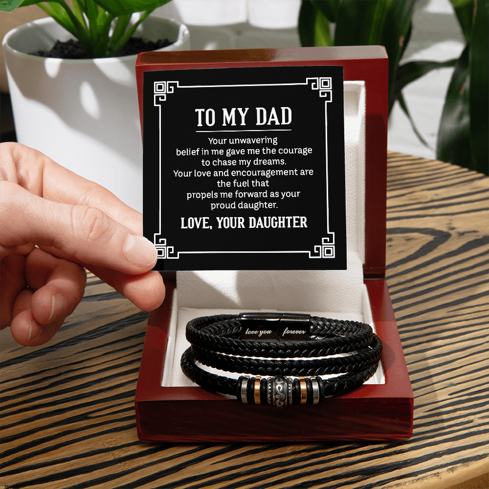 "Gift for Dad from Daughter. Your Unwavering belief in me " - Men's "Love You Forever" Bracelet - GLiMOT