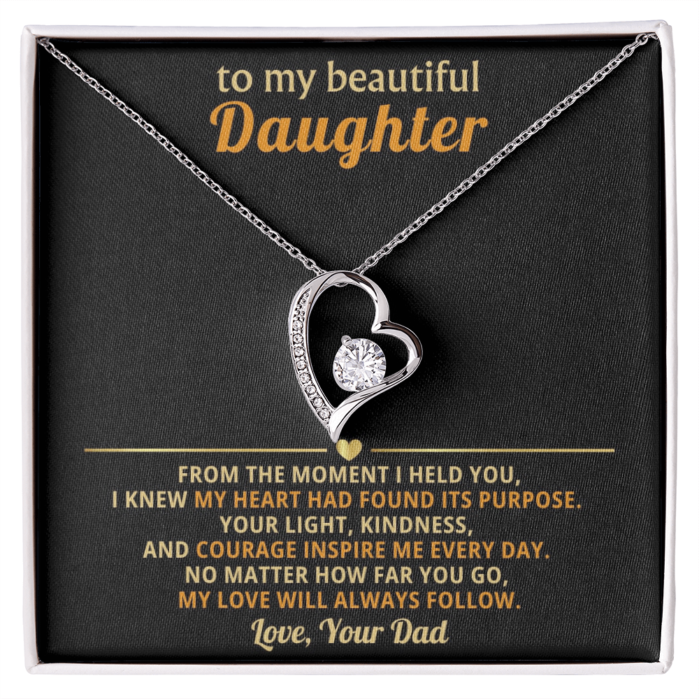Dad to Daughter: "My Love Will Always Follow" Dazzling Heart Necklace