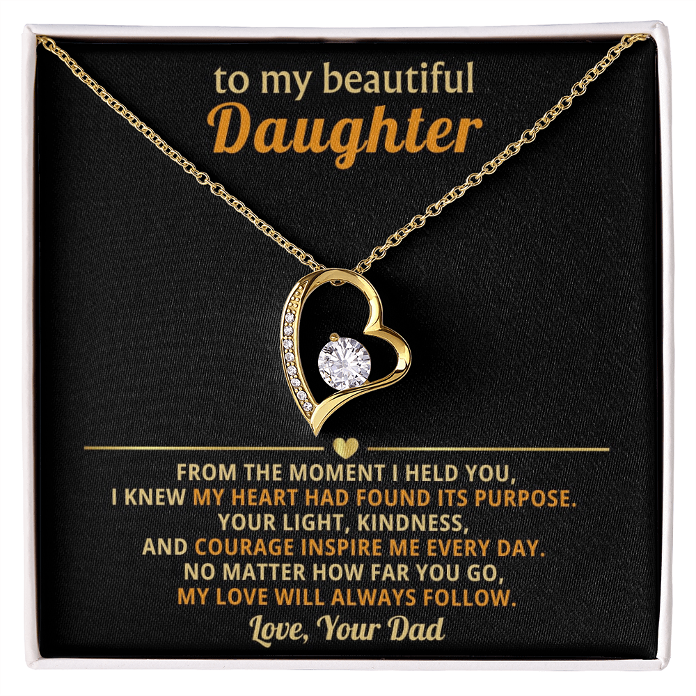 Dad to Daughter: "My Love Will Always Follow" Dazzling Heart Necklace