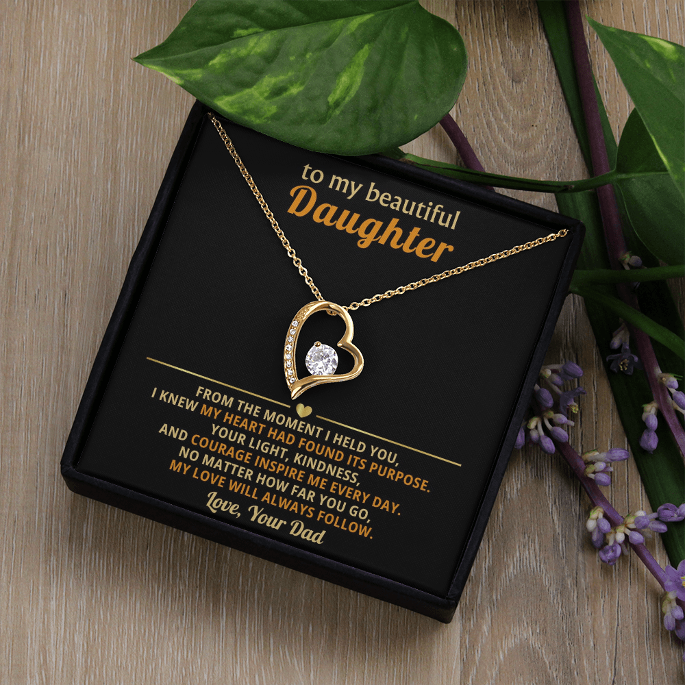 Dad to Daughter: "My Love Will Always Follow" Dazzling Heart Necklace