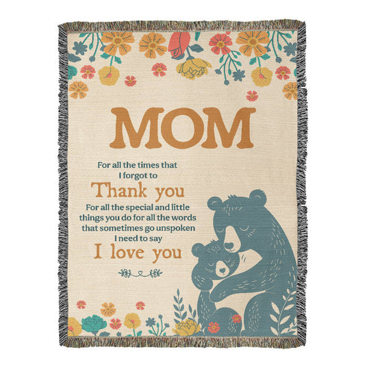 "For All the Little Things, Mom" Personalized Heirloom Woven Blanket - Vertical - GLiMOT