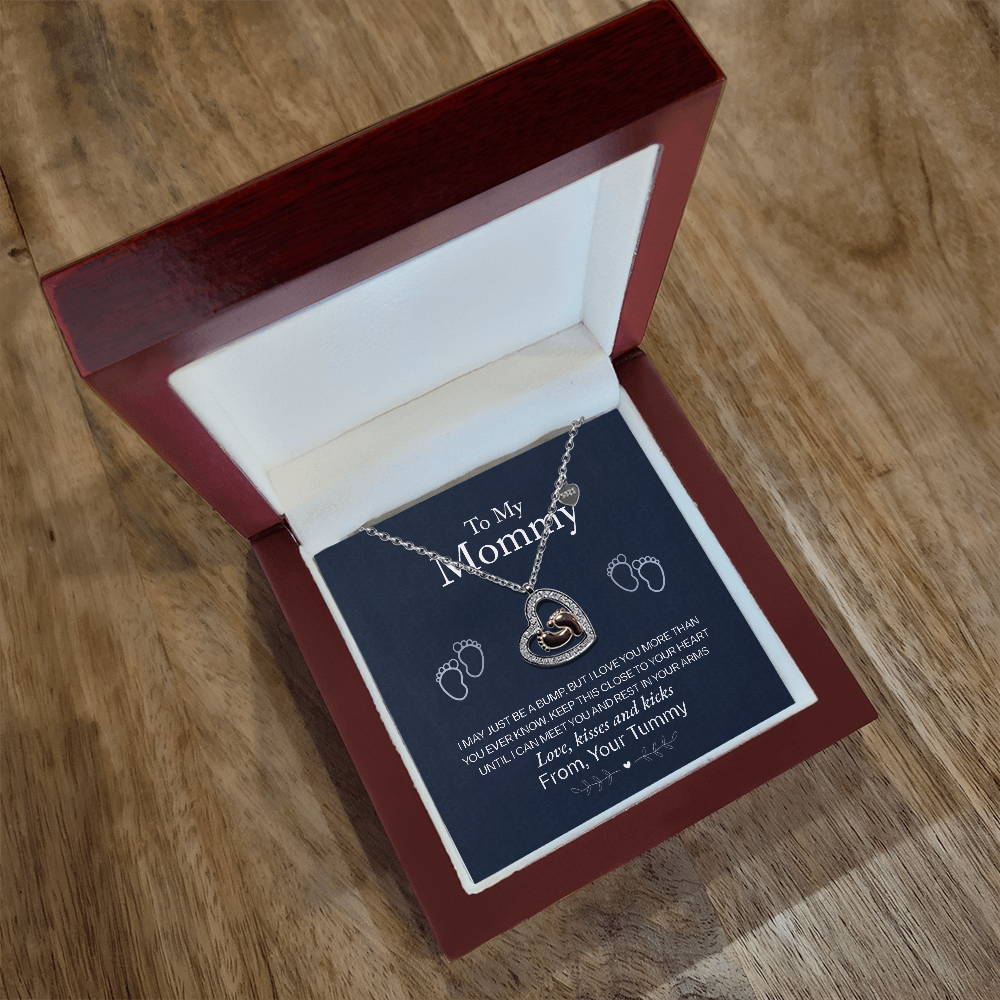 "Gift To My Mommy, Love From Your Tummy" - Baby Feet Heart Necklace - GLiMOT