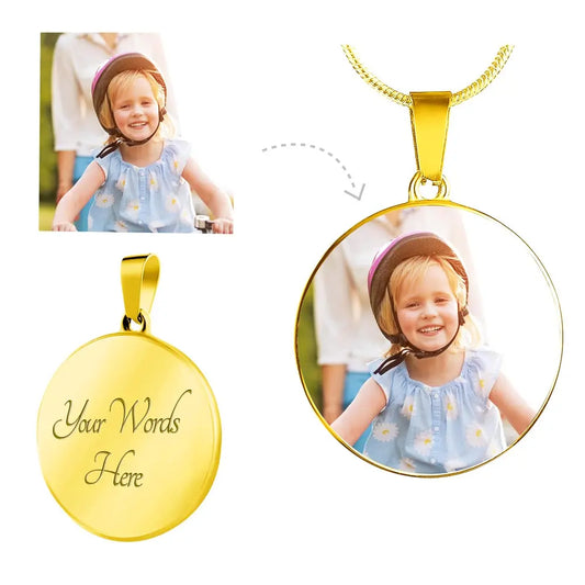 Custom Circle Necklace – Upload Your Image for Engraving - GLiMOT