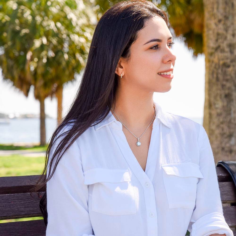 Eternal Hope Necklace with sparkling cushion-cut crystal displayed on gift box
