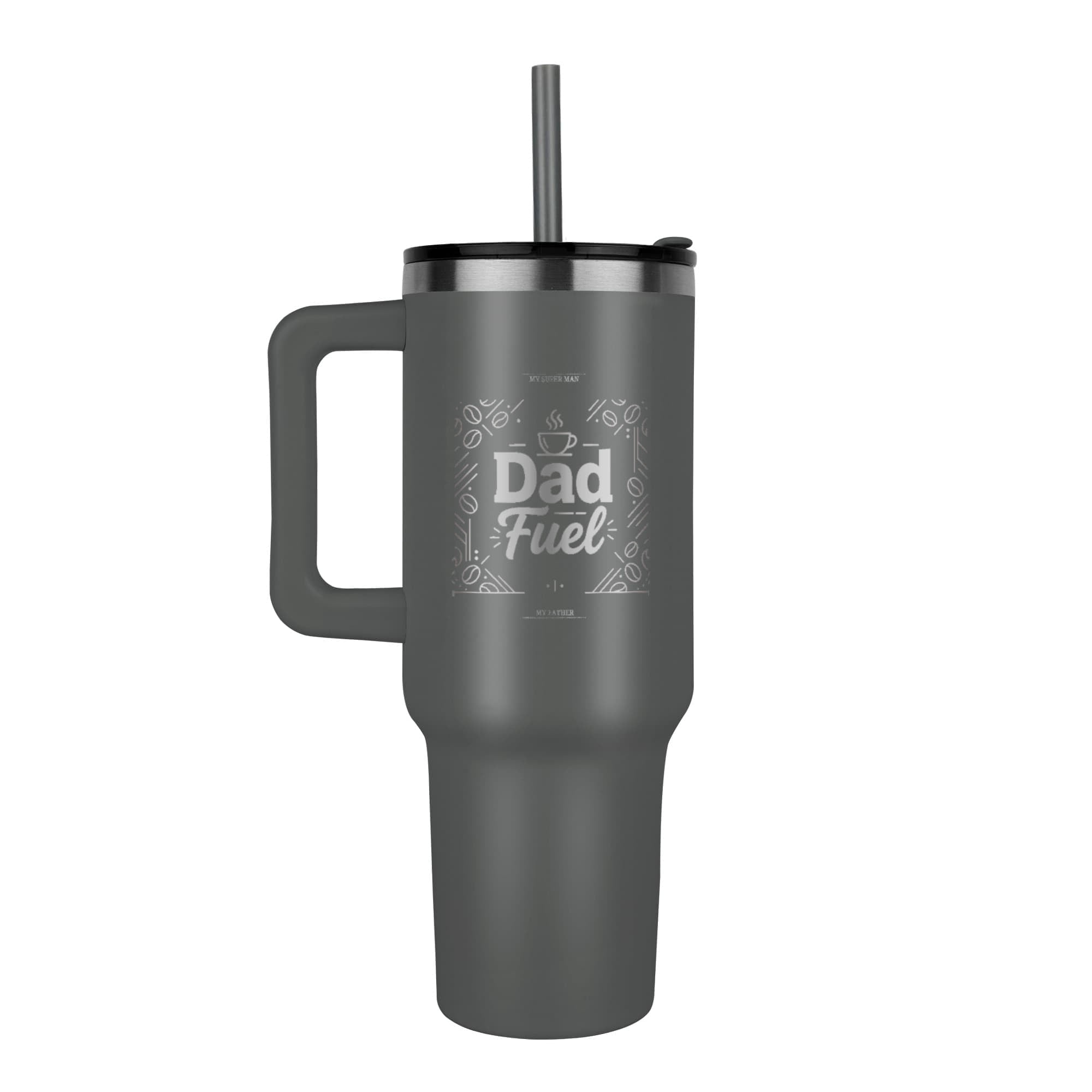 Father's Day gift tumbler laser engraved with coffee theme in navy finish