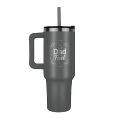 Father's Day gift tumbler laser engraved with coffee theme in navy finish