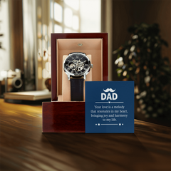 Black leather strap watch gift for dad with message card - GLiMOT