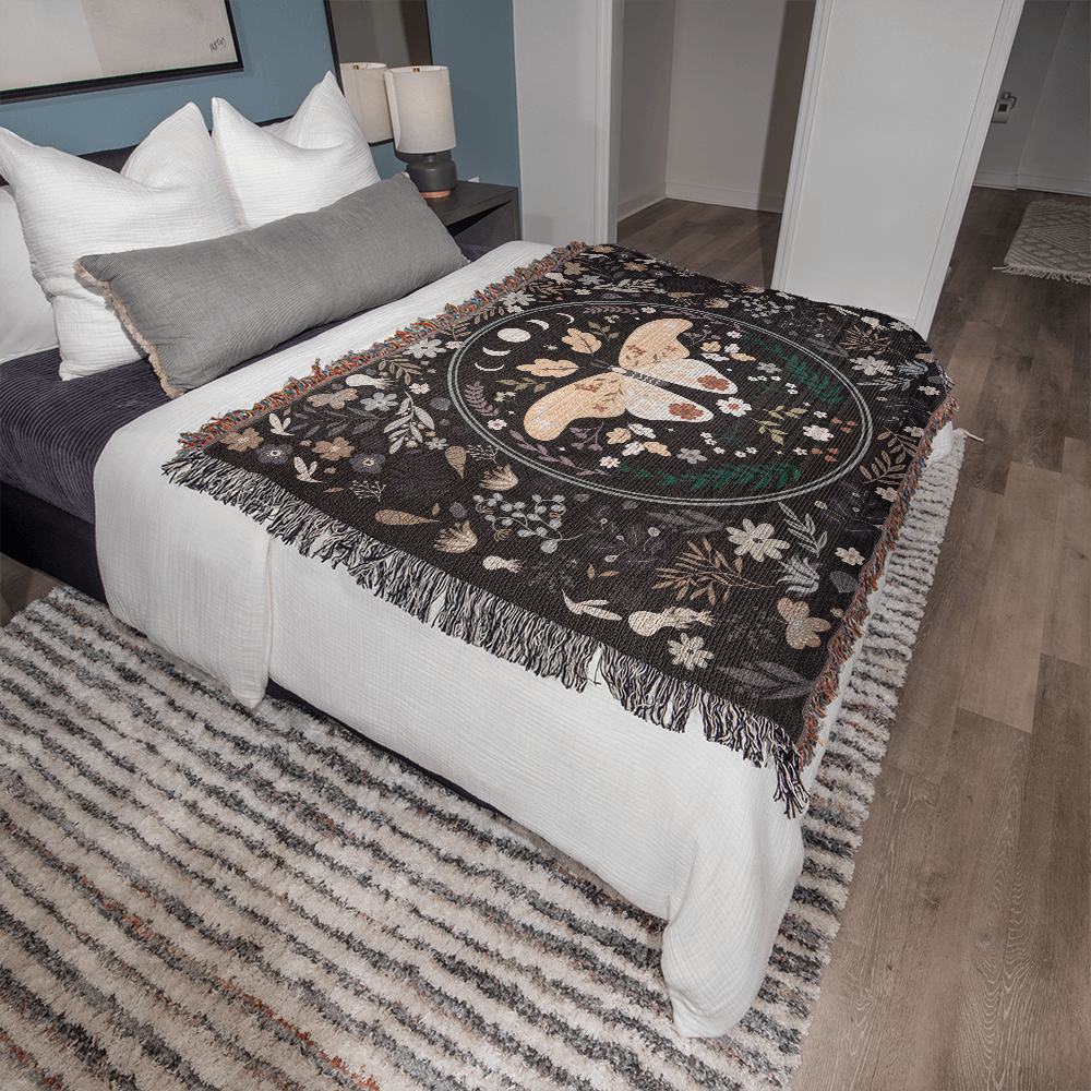 Butterfly woven blanket displayed with family photo customization - GLiMOT