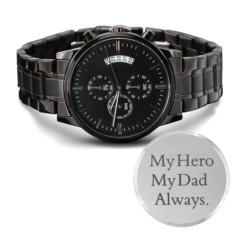 Engraved Black Chronograph Watch – 