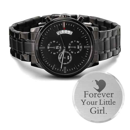 Engraved Black Chronograph Watch – ‘Forever Your Little Girl'  Gift from Daughter to Father - GLiMOT