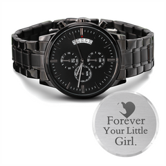 Engraved Black Chronograph Watch – ‘Forever Your Little Girl'  Gift from Daughter to Father