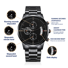 Personalized Men's Black Chronograph Watch – Engraved Stainless Steel | Custom Anniversary, Groomsmen Gift & Men's Valentine's day Gift
