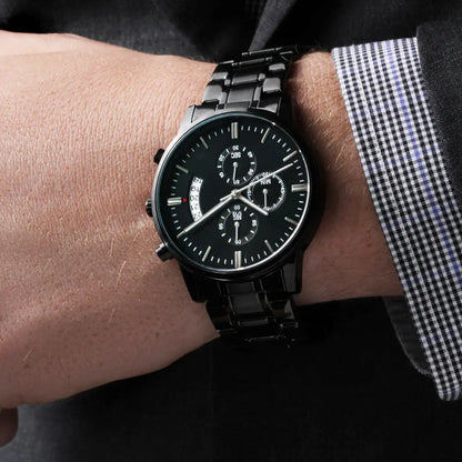 Customizable Engraved Black Chronograph Watch - GLiMOT