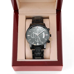 Engraved Black Chronograph Watch – "My Hero, My Dad, Always" Timeless Gift for Father's Day
