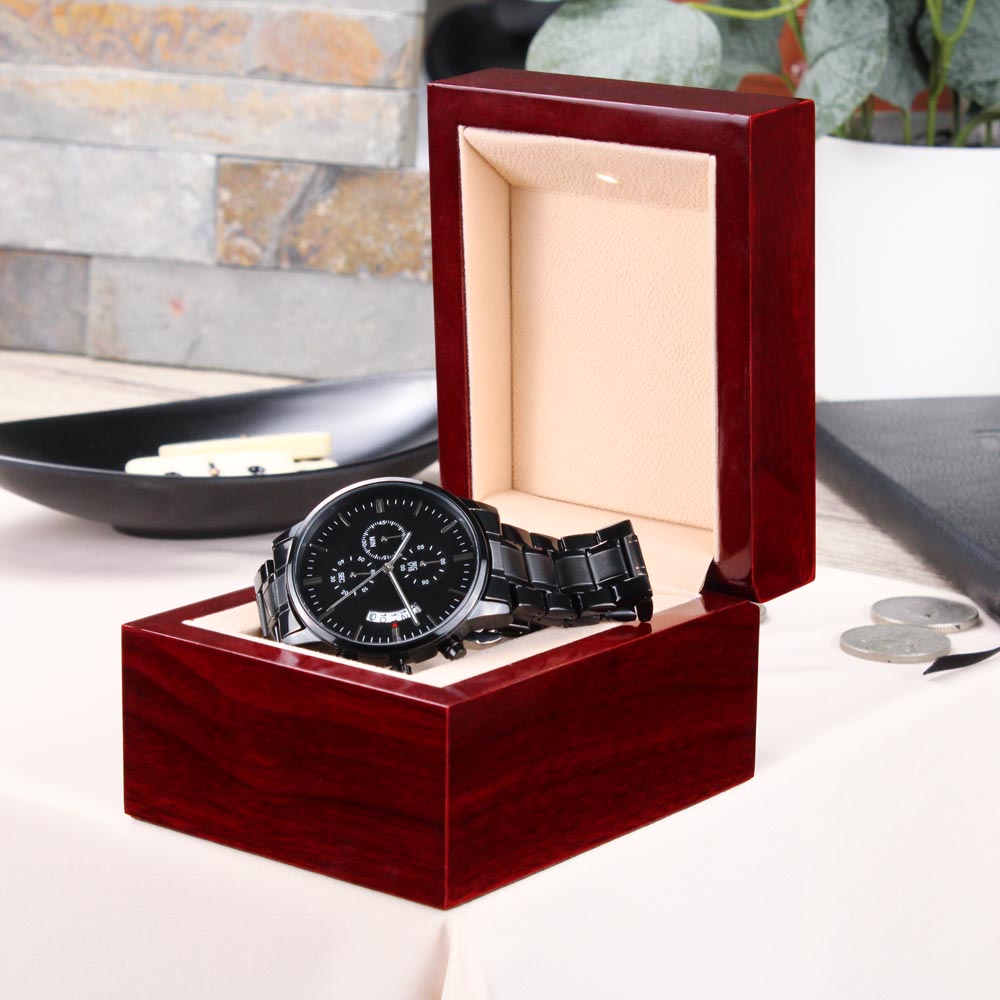 Engraved Black Chronograph Watch – "My Hero, My Dad, Always" Timeless Gift for Father's Day - GLiMOT