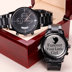 Engraved Black Chronograph Watch – ‘Forever Your Little Girl'  Gift from Daughter to Father