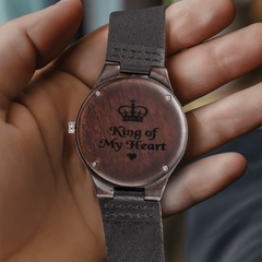 Engraved "King of My Heart" Wooden Watch - Personalized Sandalwood Gift for Dad & Him