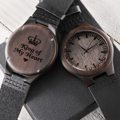 Engraved "King of My Heart" Wooden Watch - Personalized Sandalwood Gift for Dad & Him