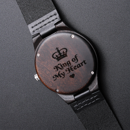 Engraved "King of My Heart" Wooden Watch - Personalized Sandalwood Gift for Dad & Him - GLiMOT