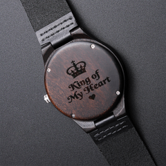 Engraved "King of My Heart" Wooden Watch - Personalized Sandalwood Gift for Dad & Him