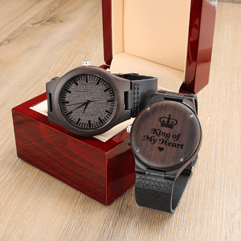 Engraved "King of My Heart" Wooden Watch - Personalized Sandalwood Gift for Dad & Him - GLiMOT