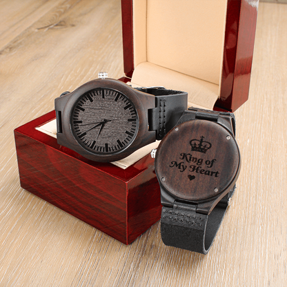Engraved "King of My Heart" Wooden Watch - Personalized Sandalwood Gift for Dad & Him - GLiMOT