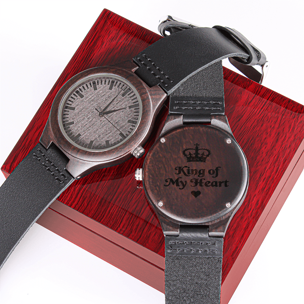 Engraved "King of My Heart" Wooden Watch - Personalized Sandalwood Gift for Dad & Him - GLiMOT