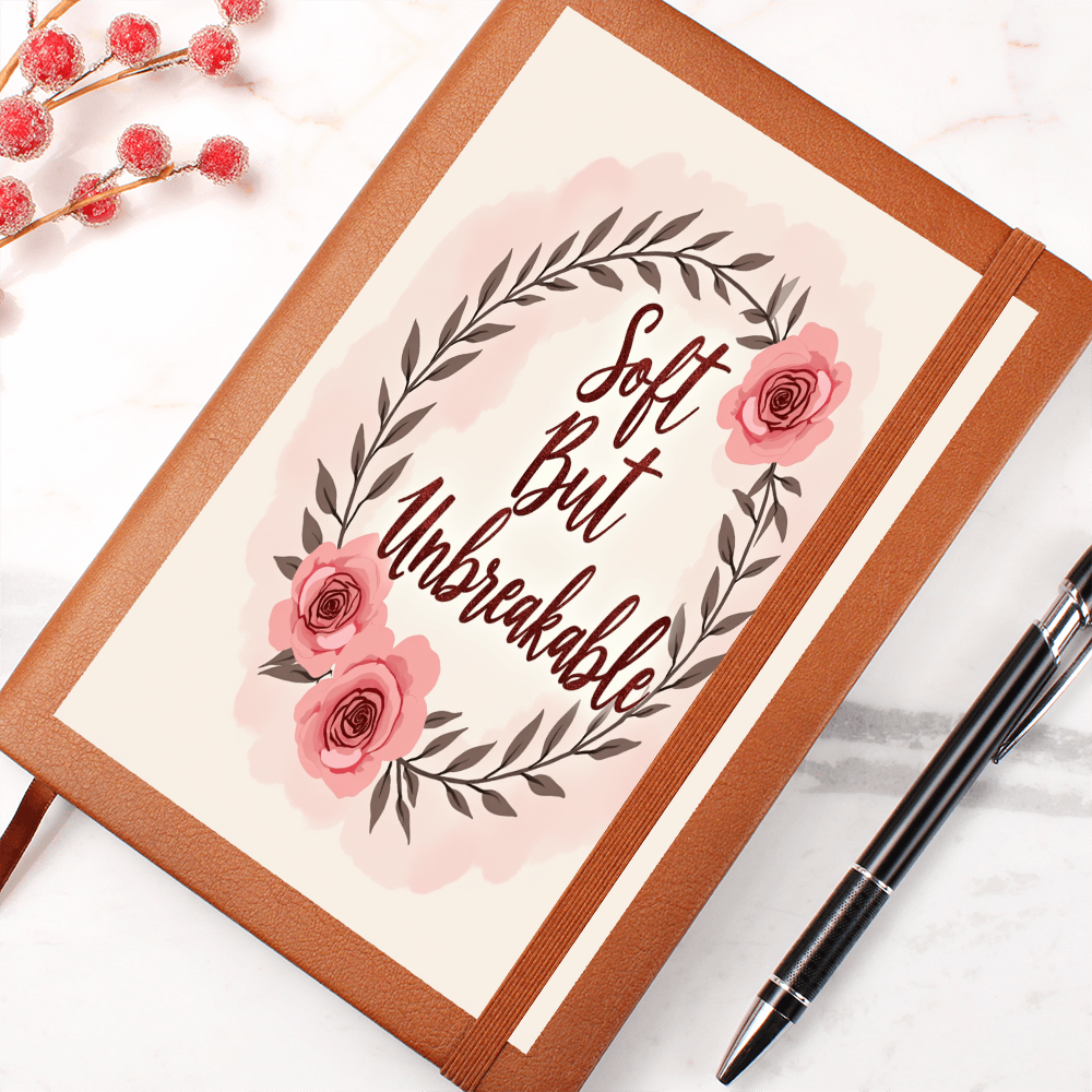 Soft but Unbreakable" Graphic Vegan Leather Journal - Unique Printed Notebook for Goals - GLiMOT