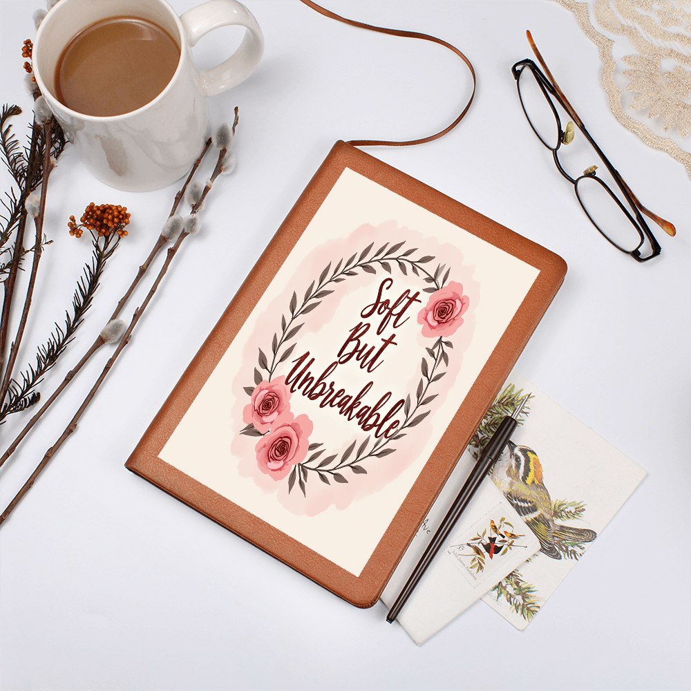 Soft but Unbreakable" Graphic Vegan Leather Journal - Unique Printed Notebook for Goals - GLiMOT