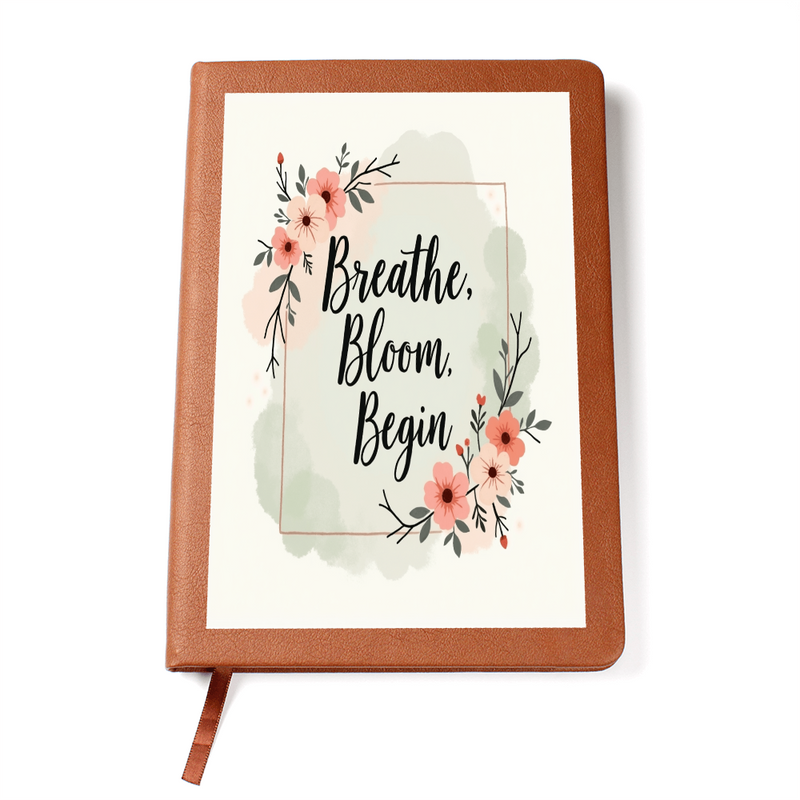 'Breath, Bloom, Begin' Graphic Leather Journal