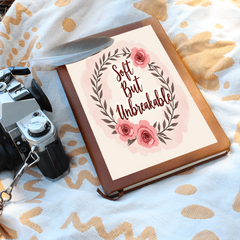 Soft but Unbreakable" Graphic Vegan Leather Journal - Unique Printed Notebook for Goals