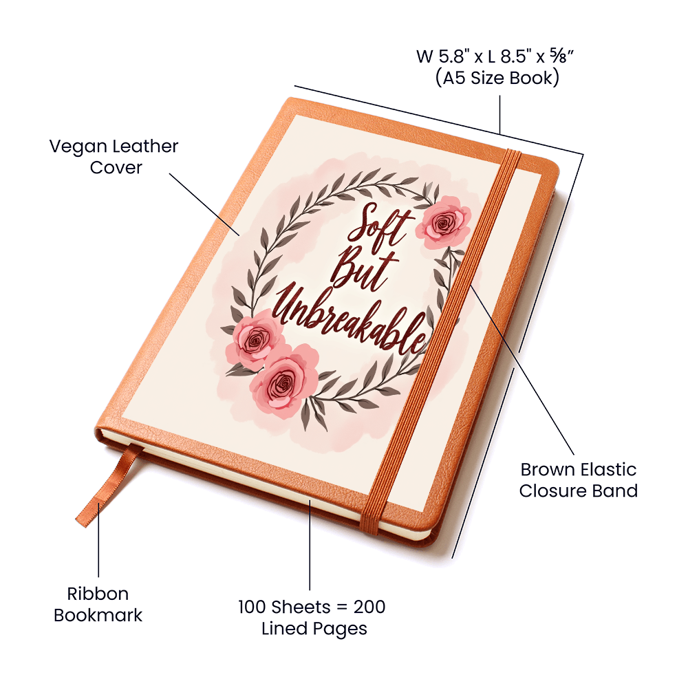 Soft but Unbreakable" Graphic Vegan Leather Journal - Unique Printed Notebook for Goals - GLiMOT