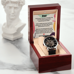 Personalized Father's Day Skeleton Mechanical Water Resistant Watch – “Quiet Strength” Message from Child