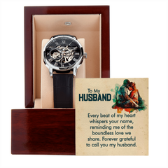 "Gift For my Husband. Every beat of my heart whispers your name." -Men's Mechanical Openwork Watch
