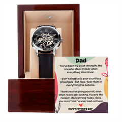 Personalized Father's Day Skeleton Mechanical Water Resistant Watch – “Quiet Strength” Message from Child