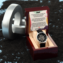 Personalized Father's Day Skeleton Mechanical Water Resistant Watch – “Quiet Strength” Message from Child