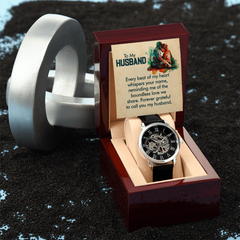 "Gift For my Husband. Every beat of my heart whispers your name." -Men's Mechanical Openwork Watch