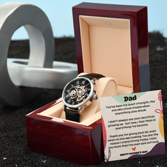 Personalized Father's Day Skeleton Mechanical Water Resistant Watch – “Quiet Strength” Message from Child