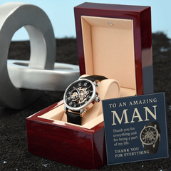 Men's Automatic Water Resistant Openwork Watch - Gift to Him